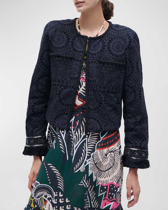 Dori Beaded Fringe Broderie Anglaise Crop Jacket